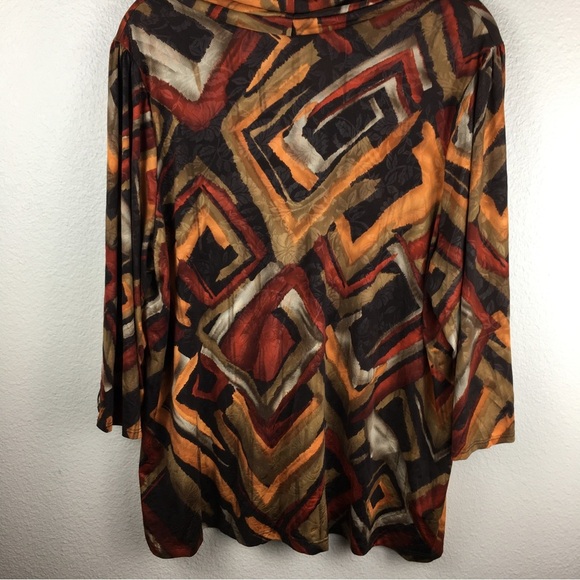 Fall Colors Women's Cowl Neck 3/4 Wide Sleeve Slinky Tunic Size 2X - Picture 8 of 14